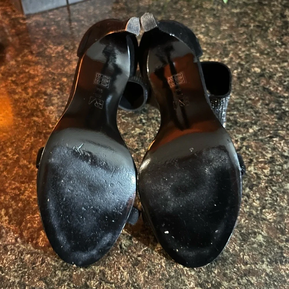 Pelle Moda Black and Silver Ankle Cuff Heels